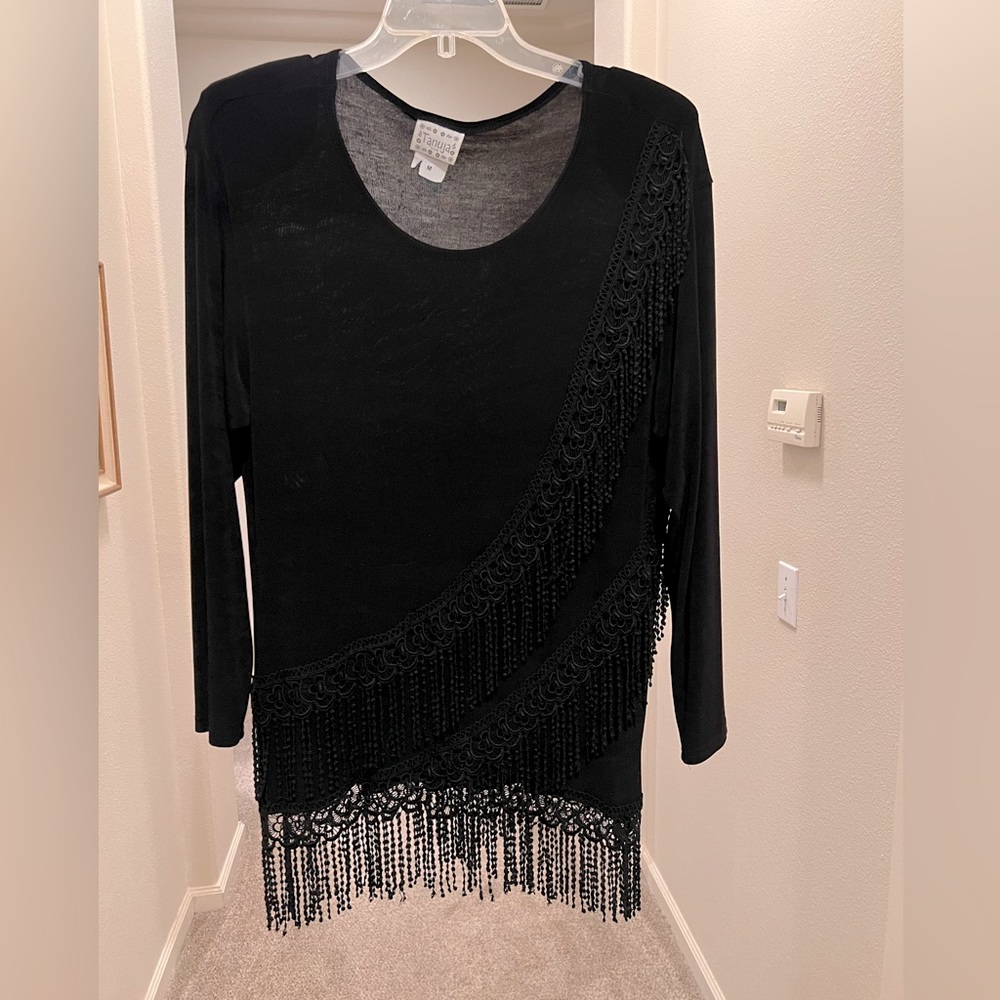 Tanuja black fringe tunic size medium.